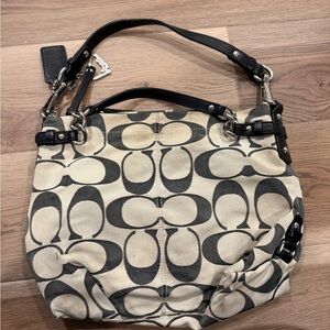 Coach Canvas Shoulder Bag in Black & Cream Signature Print